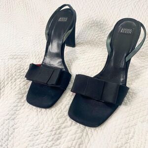 Anne Klein Early 2000's Italian Made Large Bow Sandal Slingback High Heels 9.5